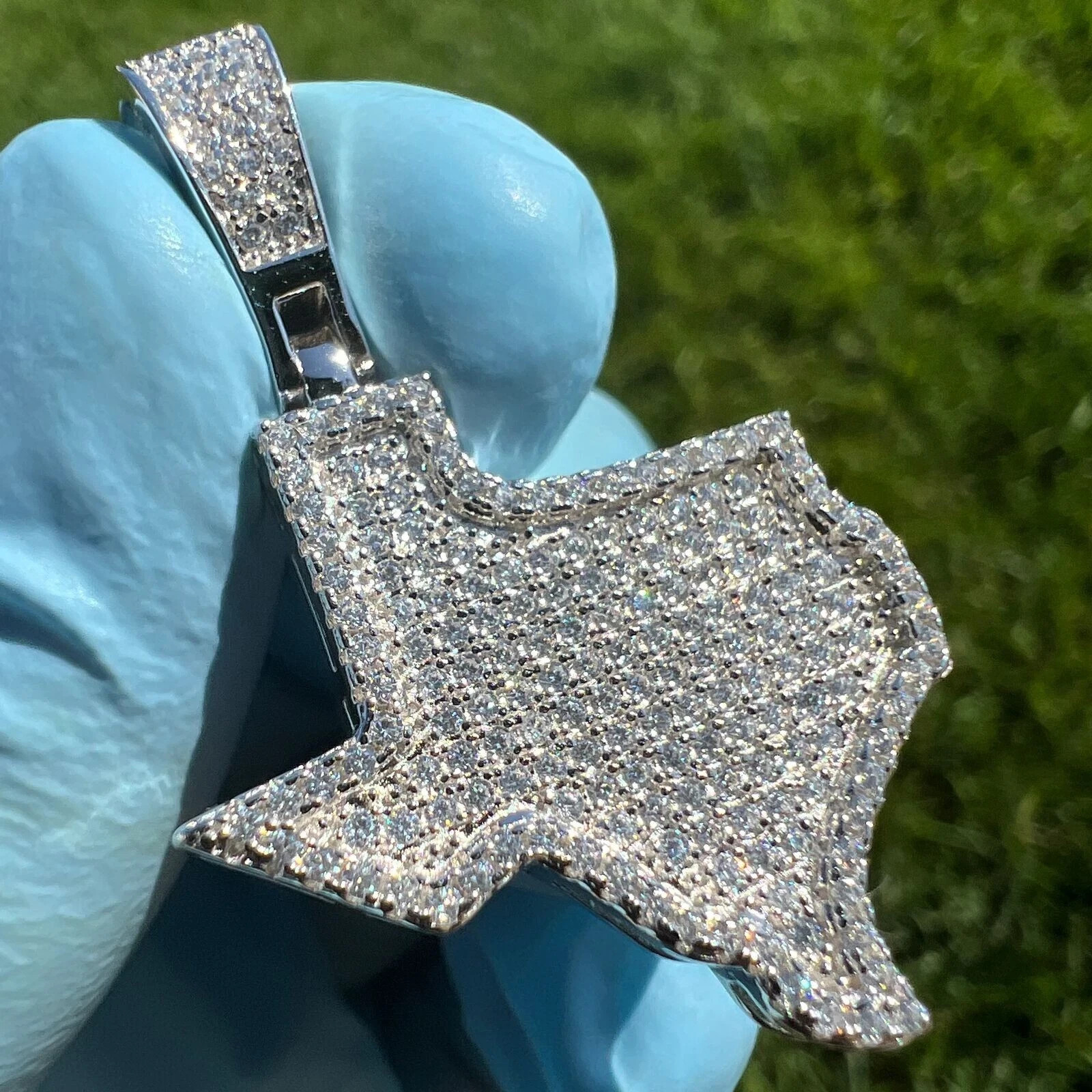 2.70Ct Lab Created VVS1 Diamond Texas State Charm Pendant 14K White Gold Plated