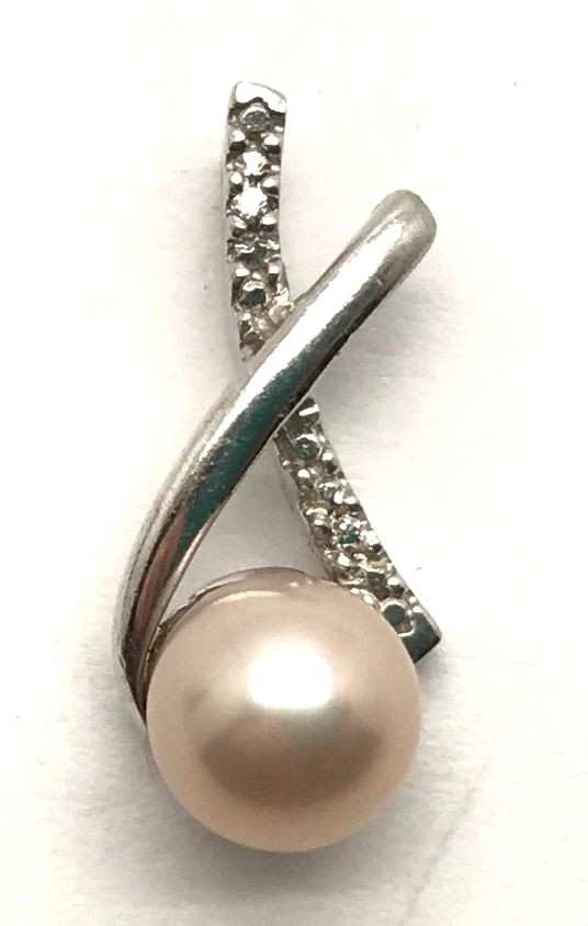 Sterling Silver 925 Round White Pearl – CZ Pave X Bail Elegant Petite Pendant
