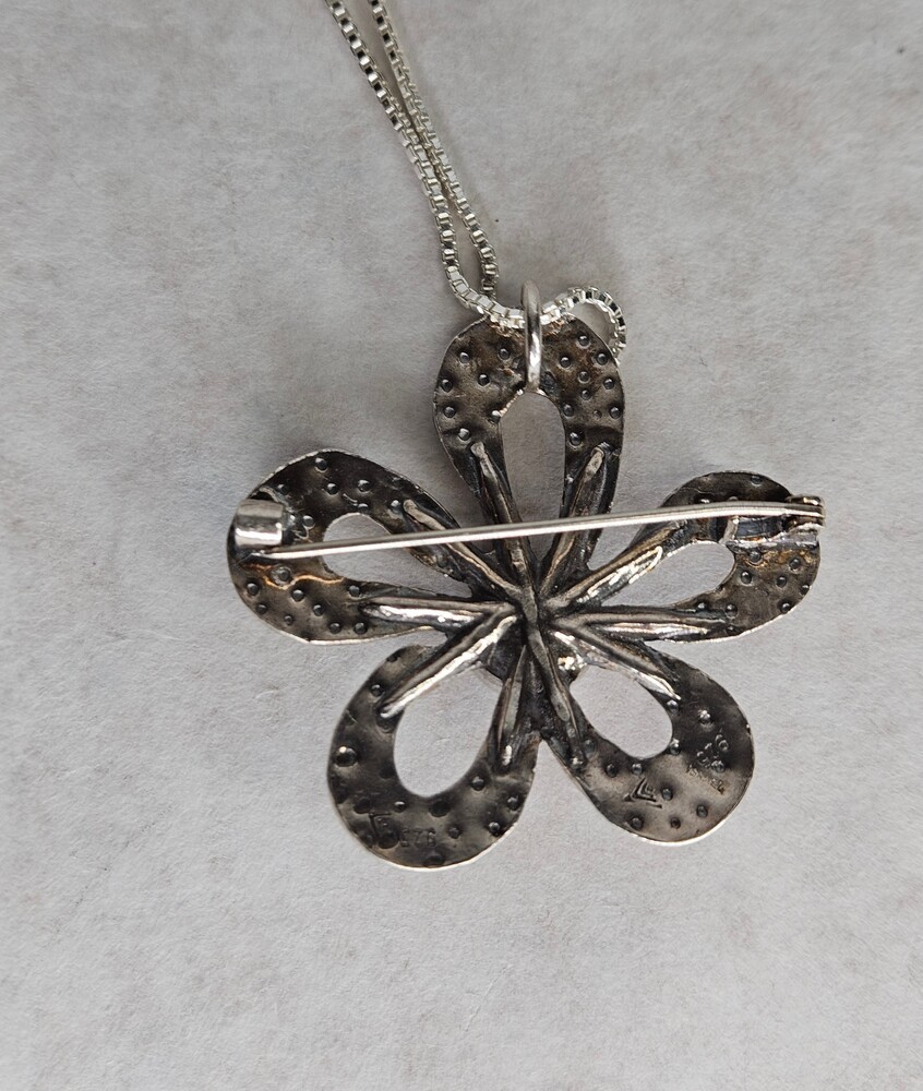 Silpada 925 Sterling Silver Flower Crystal Brooch Pin with Unbranded Necklace