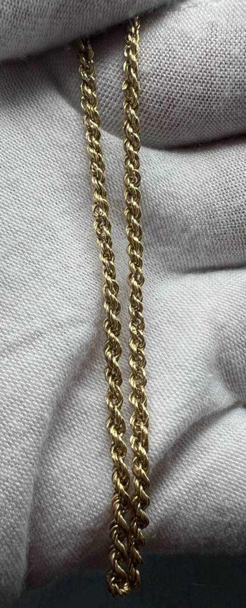 Hollow 14K Yellow Gold Rope Chain Link Bracelet 1.5Grams, 8Inches, 2mm