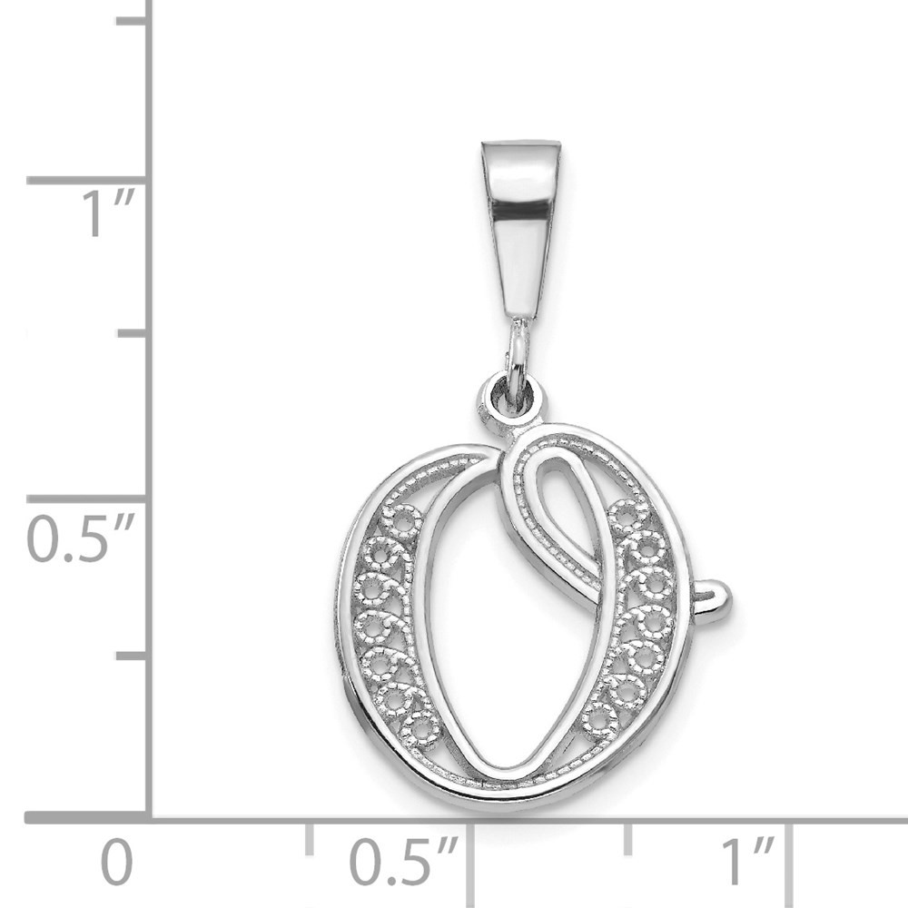 10K White Gold Filigree Initial “O” Letter Charm Pendant L 30mm, W 16mm