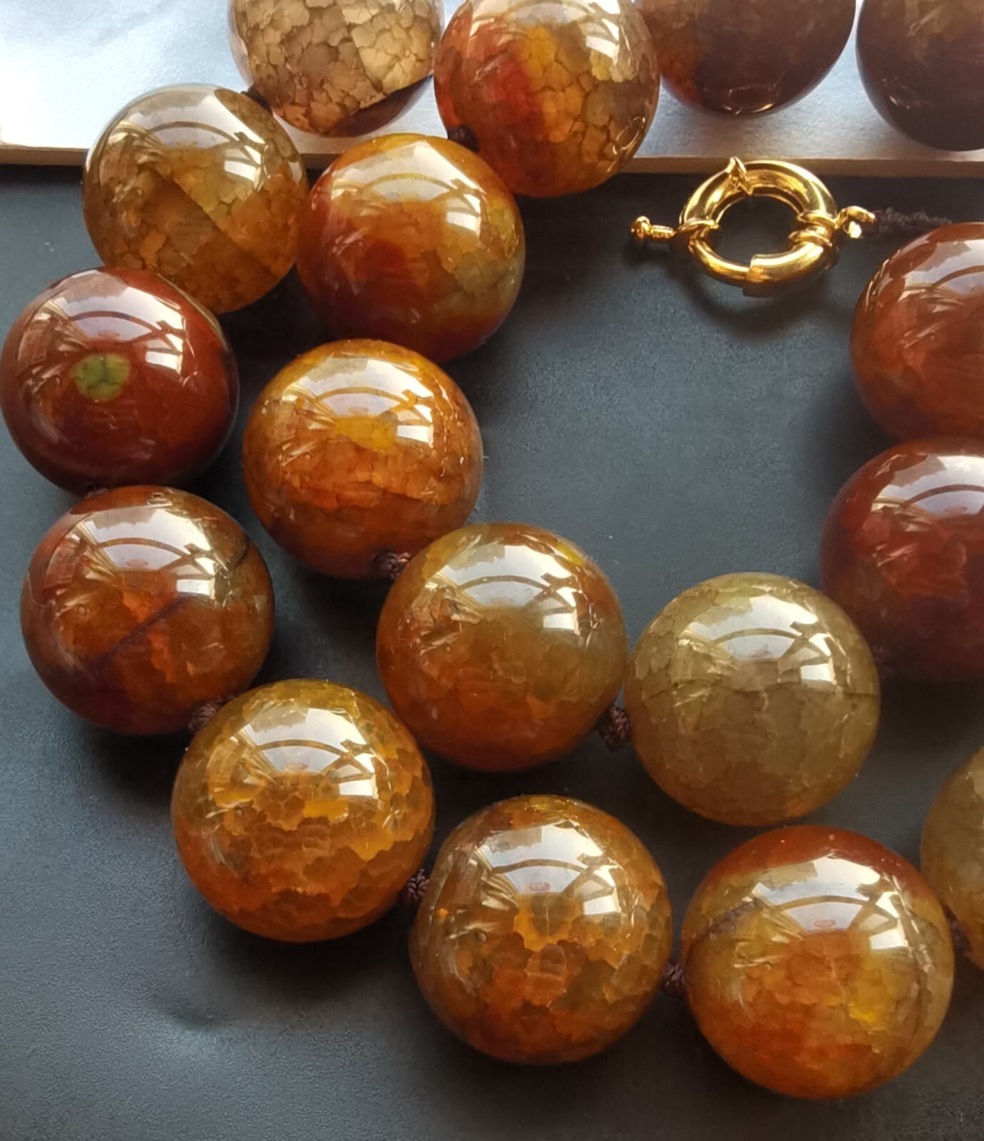 16mm/18mm/20mm Large Round, Brown dragon vein agate stone bead Necklace 16″-24″