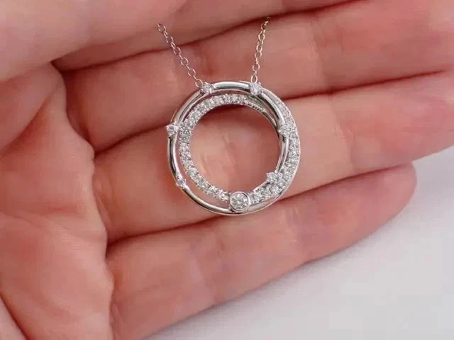 1.50 Ct Round Lab Created Diamond Circle Pendent Necklace 14k White Gold Plated