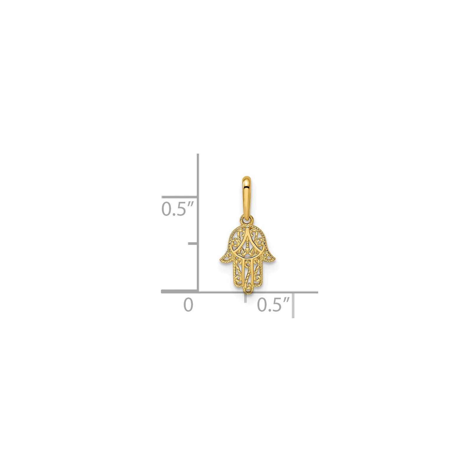 14k Yellow Gold Hamsa Hand Filigree Pendant Charm Amulet Unisex 11.25mm
