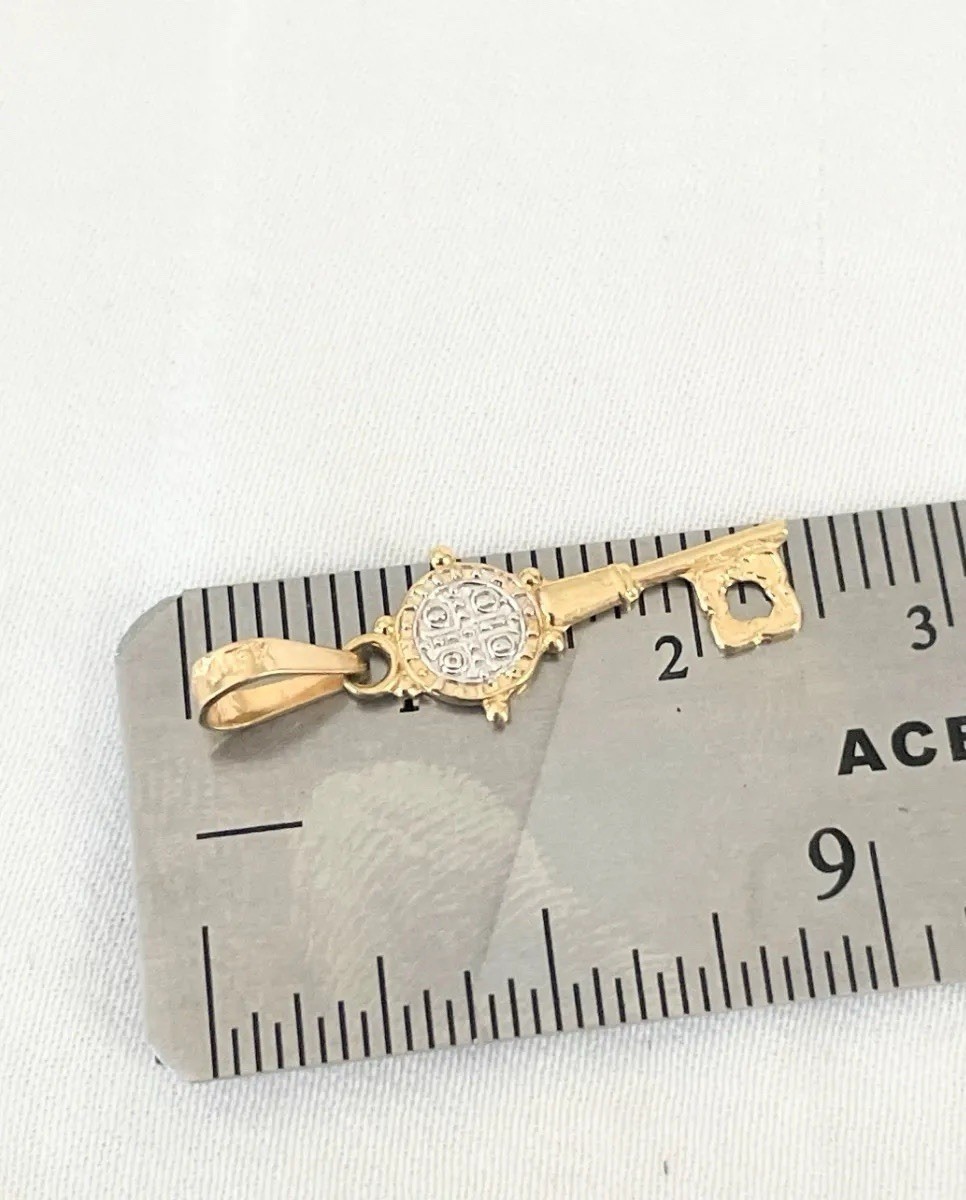 10k Yellow Gold Saint Benedict San Benito Key Pendant 2.4 Cm Made In MEXICO
