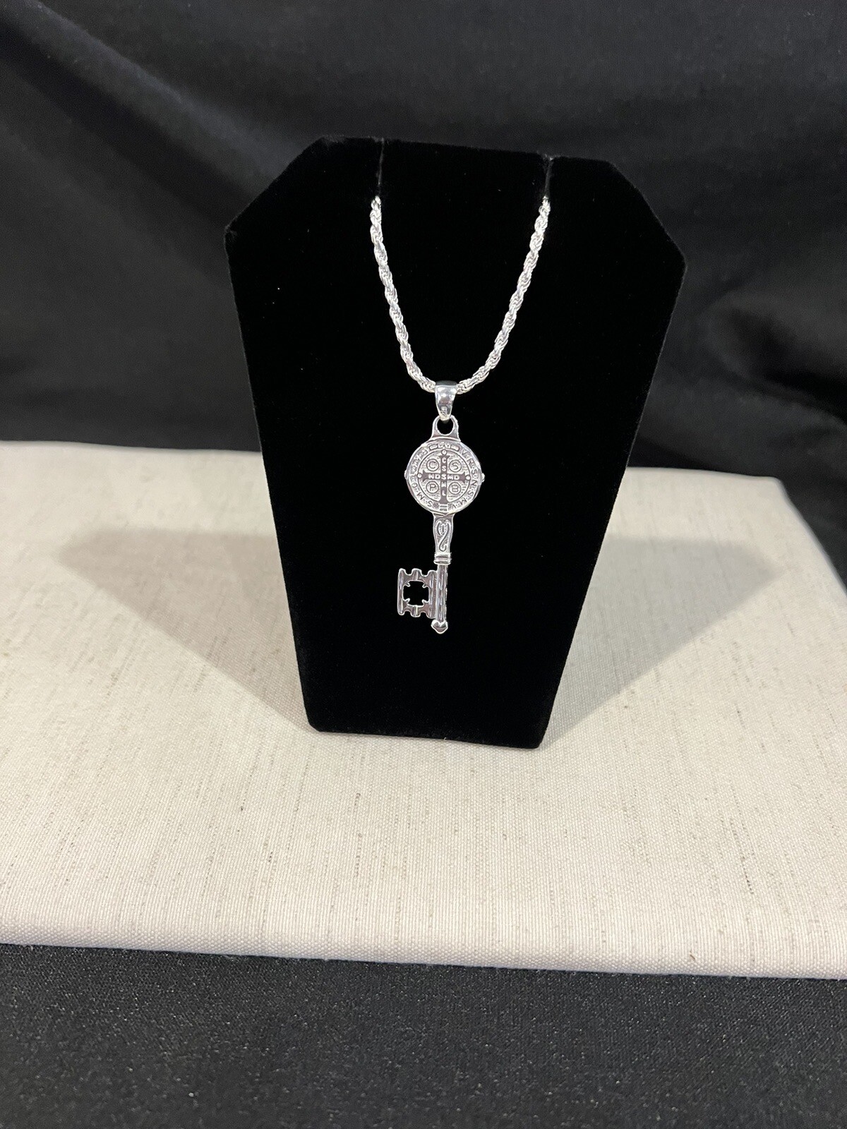 925 Sterling Silver Mens St Benedict Key San Benito Llave & Rope Chain 20 24 30