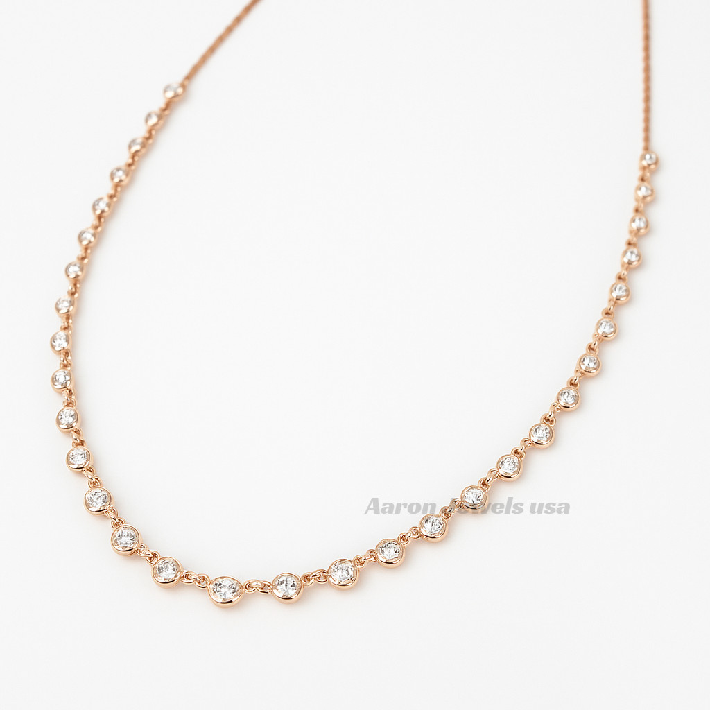 3.00ctw Round Lab-Created Diamond Station Necklace IGI Bezel 14K Rose Gold 18″
