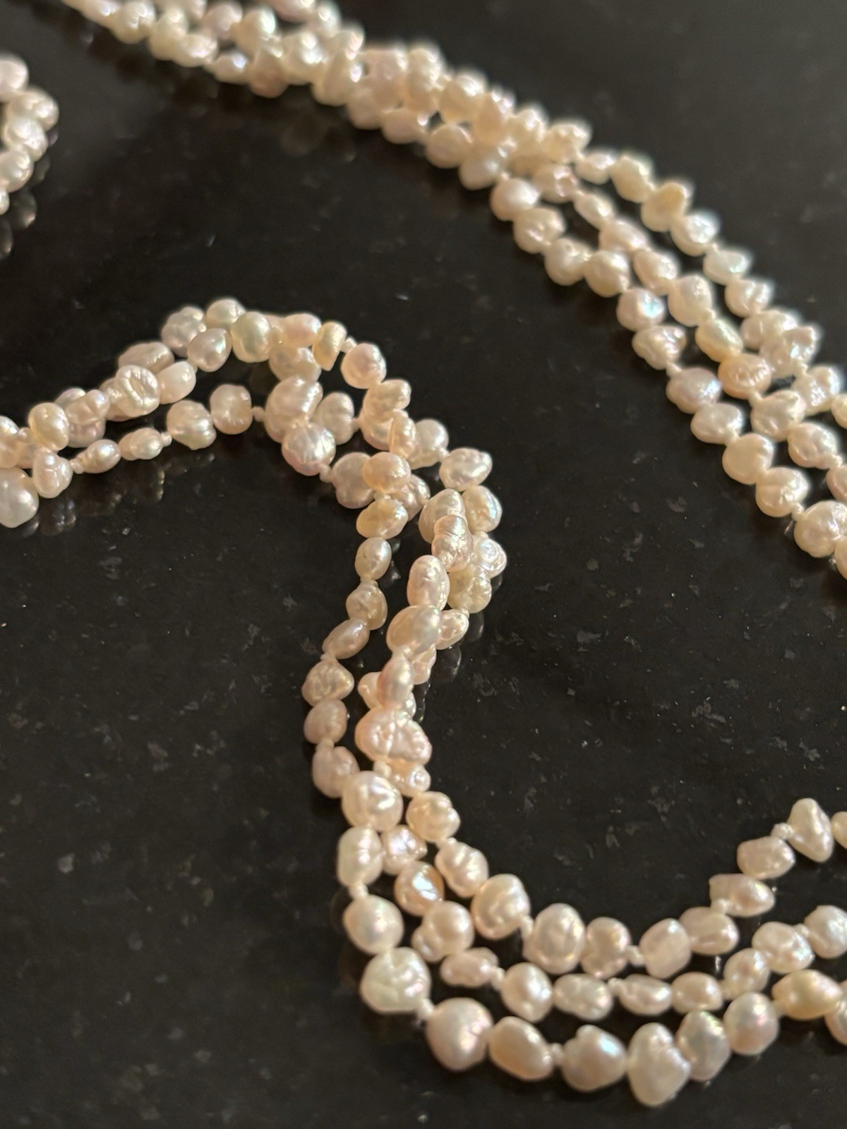 Estate Multi-strand Freshwater Rice Pearl Long Necklace w/Gold Filled Brooch Pin