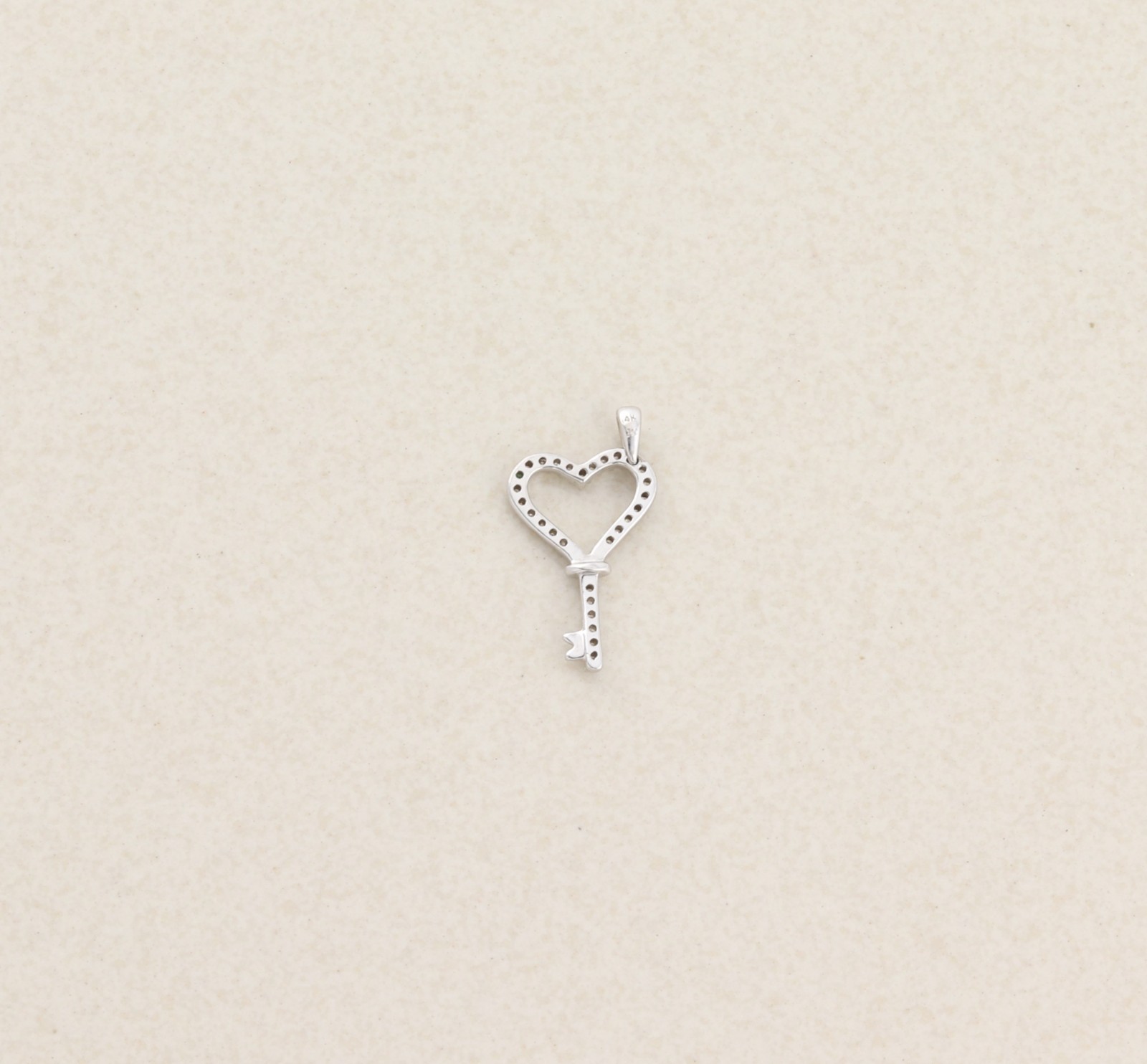 Pendant Only 14K White Gold Diamond Heart Key Pendant 3/4″ x 1/2″ inch