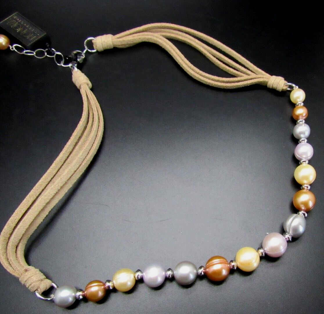 HONORA STERLING SILVER RING PEARL LEATHER NECKLACE NEW IN BOX