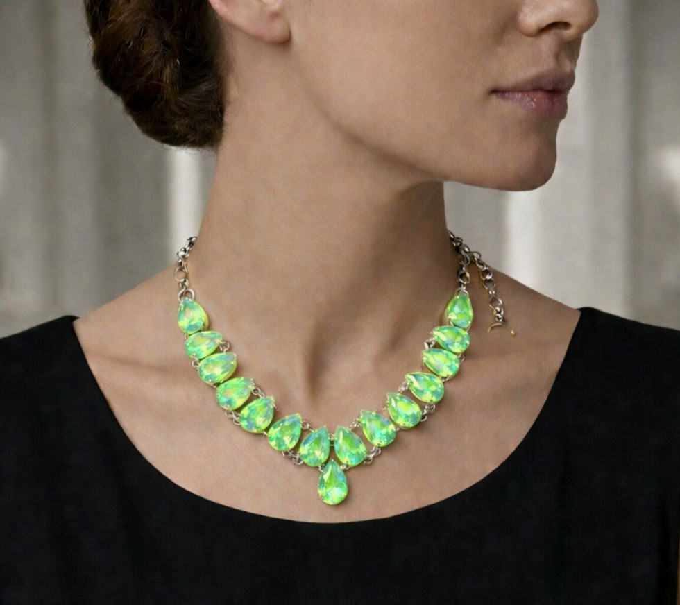 Green Opalite Necklace 925 Sterling Silver Handmade Women Gift Jewelry S-18