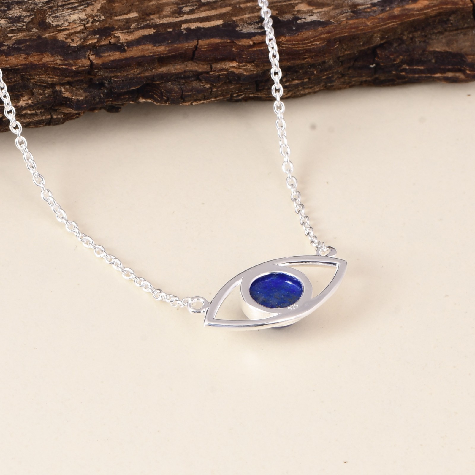 Lapis Lazuli Evil Eye Necklace 925 Sterling Silver 20 Inch Chain Gift for Her