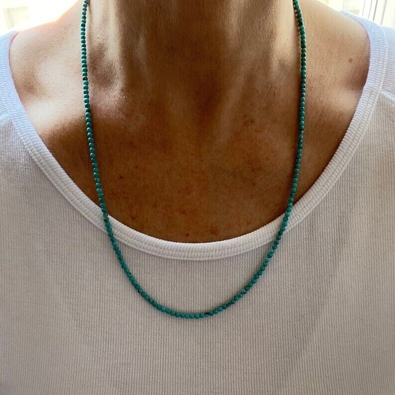 Natural African Turquoise Faceted Round 2MM Gemstone Bead Men Women Necklace 18″
