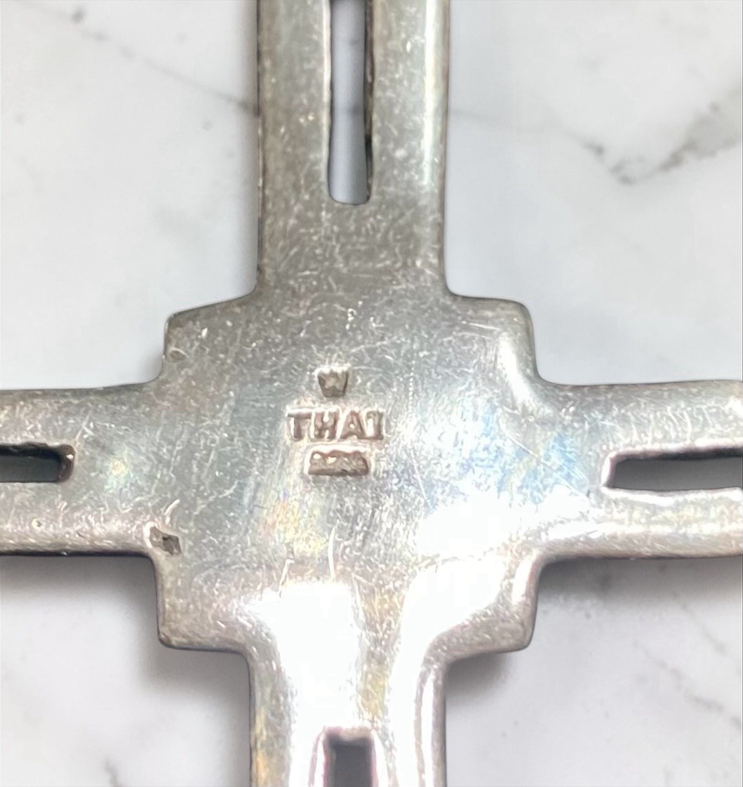 VTG Thai 925 Sterling Silver Red Stone MARCASITE Cross Pendant Gothic Art Deco