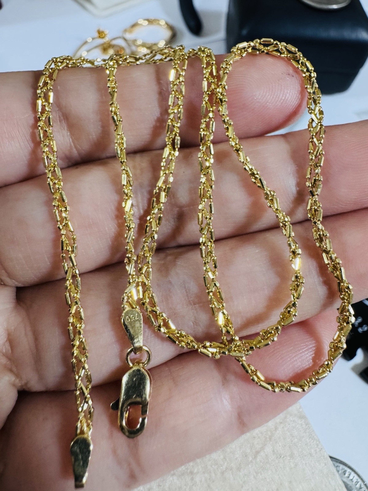 SOLID 18K 750 Gold Beads Chain Necklace 16”/16.5” Long 5.2g 2.5mm Choker WOMENS