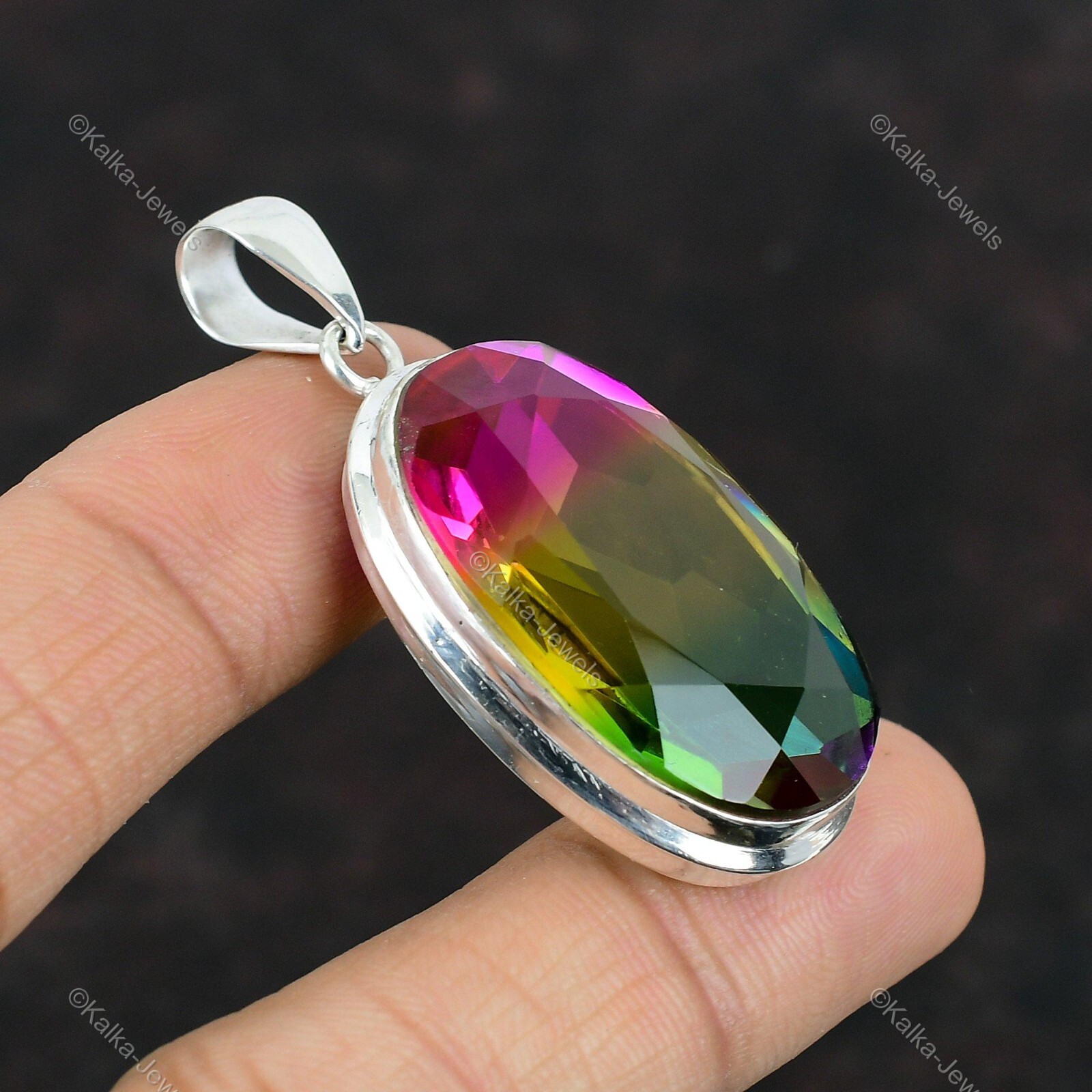 Birthday Gift For Her Natural Multi Tourmaline Gemstone Pendant 925 Silver