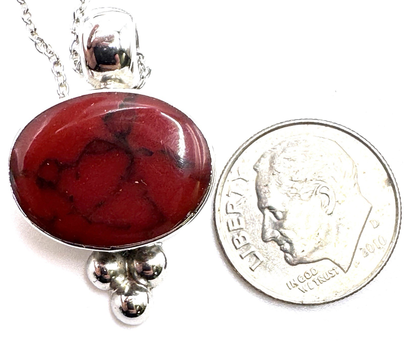 VINTAGE ATI Red Jasper 925 Sterling Silver Pendant Necklace Mexico