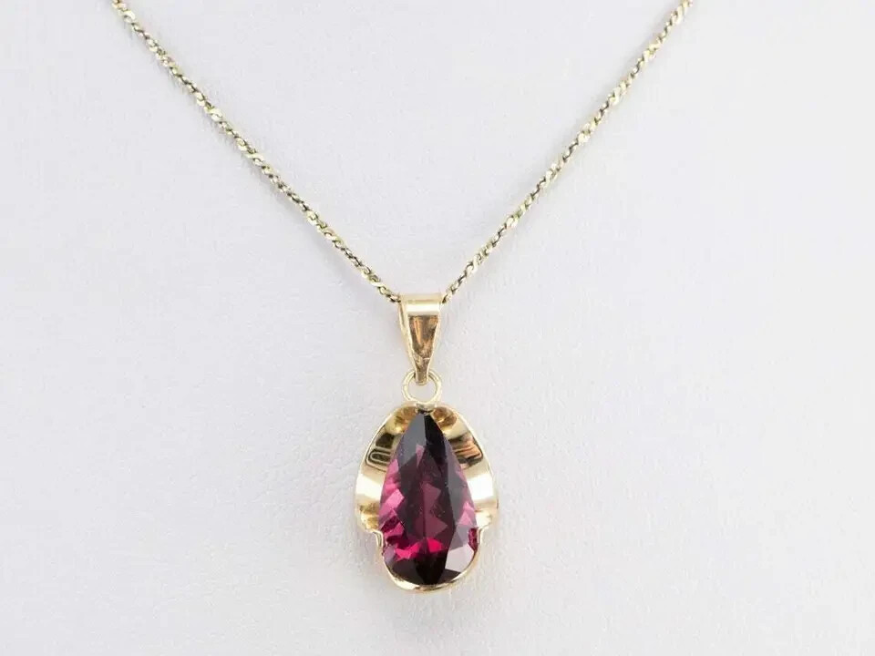 2.00Ct Pear Cut Red Ruby Solitaire Pendant 14K Yellow Gold Finish Free Chain