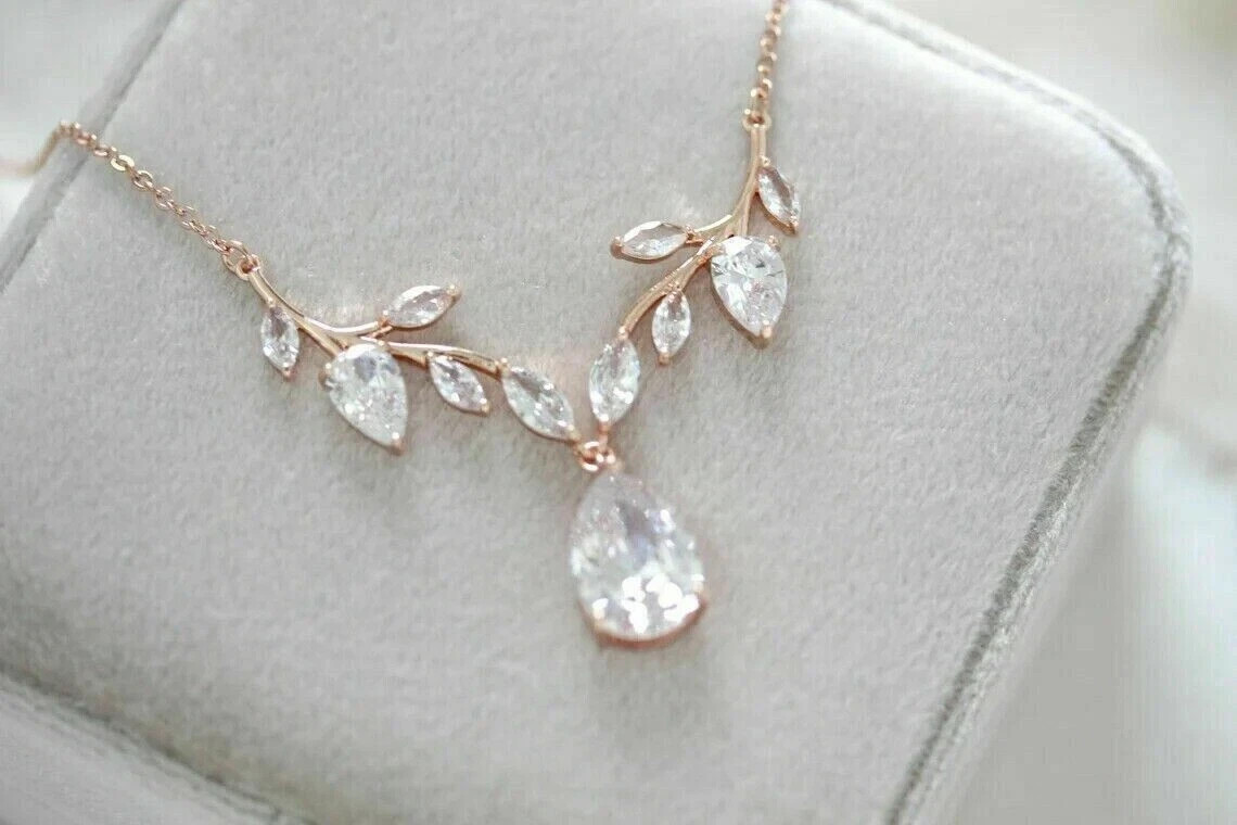 4CT Pear Cut Diamond Bridal Pendant Lab Created 14K Rose Gold Finish