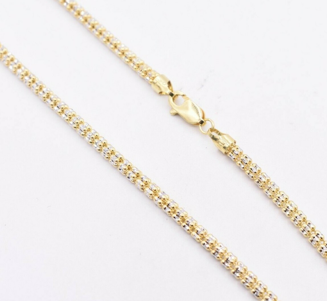 3.5mm Diamond Cut Ice Link Two Tone Chain Real 10K Yellow White Gold