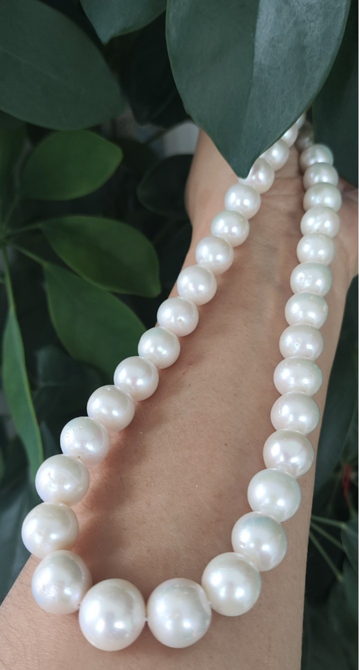 AAAAA 12-13 MM GENUINE NATURAL Australian south sea white pearl necklace 18″14k