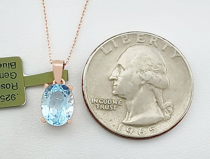 GENUINE 2.25 Cts BLUE TOPAZ PENDANT NECKLACE 14K ROSE GOLD PLATED (.925) – NWT