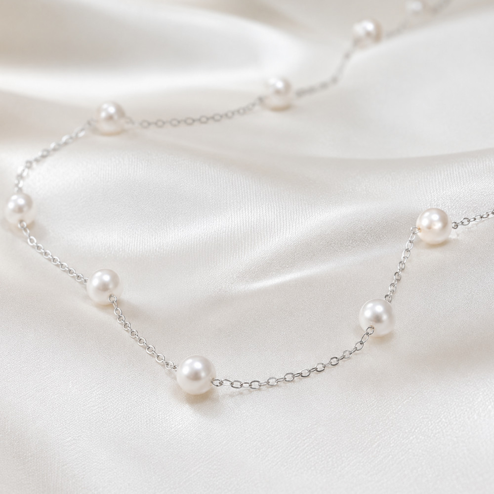 16″ Sterling Silver 9 Cultured Freshwater Pearl Necklace