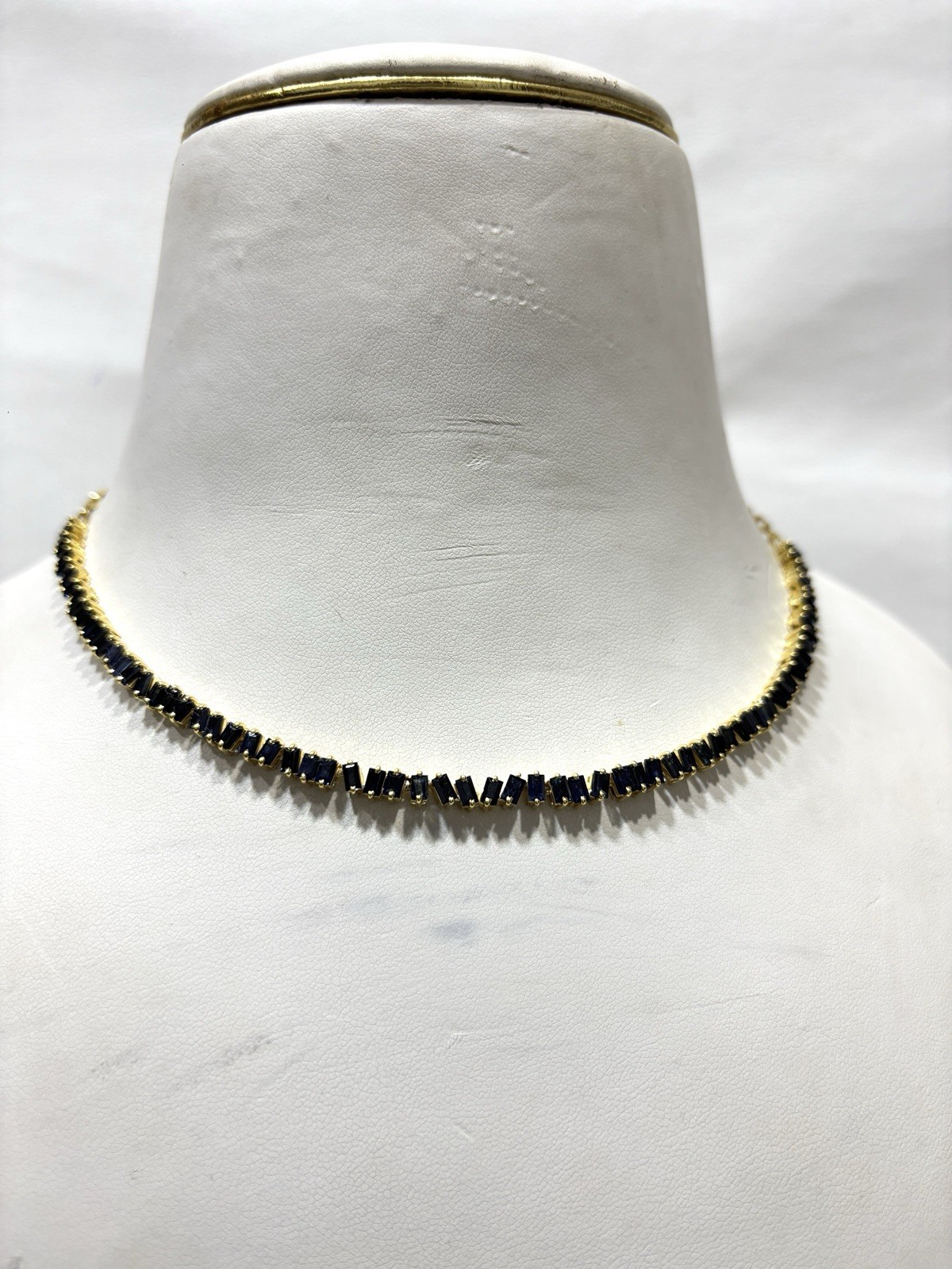 14k Yellow Gold Uneven Blue Sapphire Setting Baguette Cut Wedding Necklace Gift