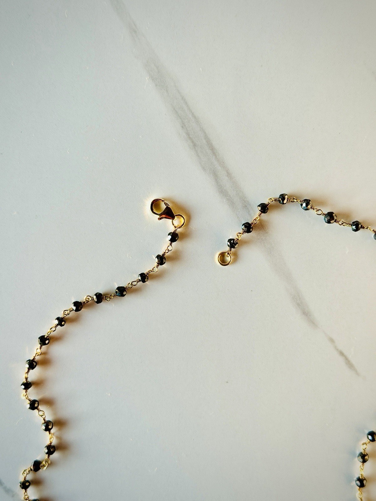 Yellow Gold Plated Sterling Silver Genuine 3mm Black Onyx Gemstone 20.5 Necklace