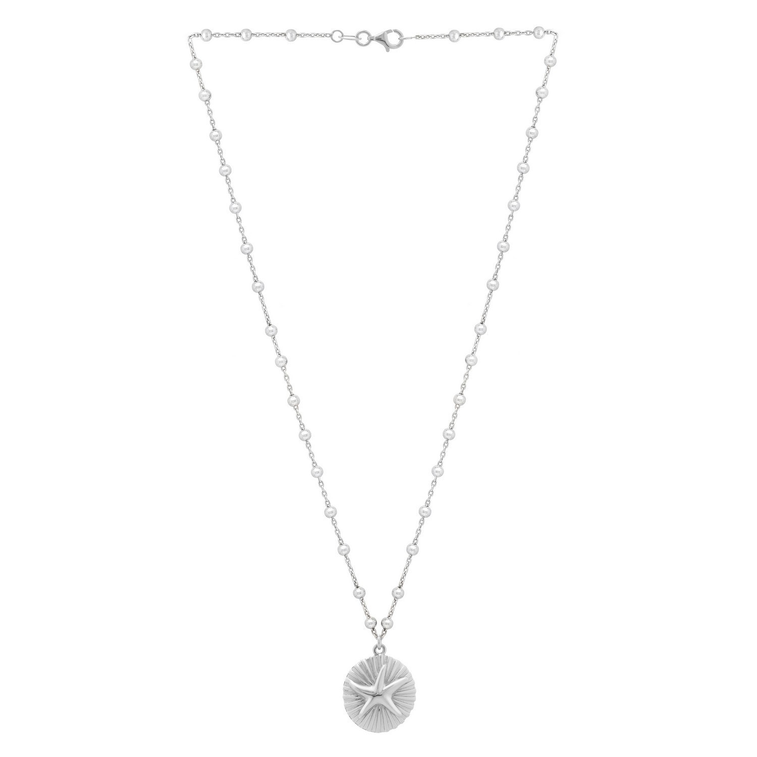 Sterling Silver Rhodium Plated Starfish Medallion Necklace