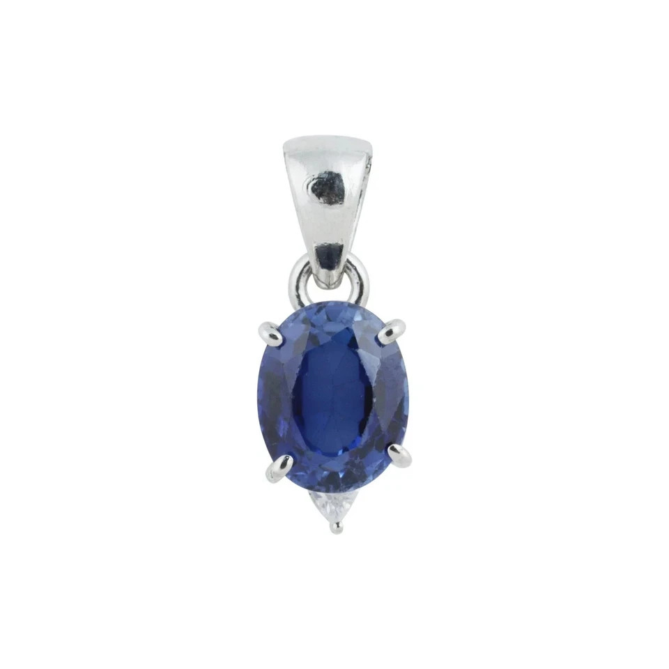 10 Ct Natural Blue Sapphire Pendant 925 Sterling Silver With Silver Chain
