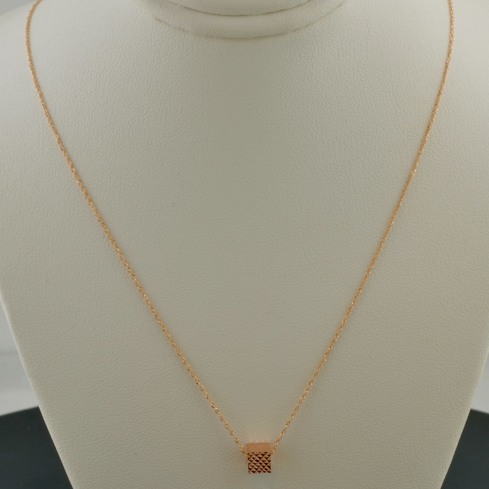 14K ROSE GOLD LASER CUT CUBE PENDANT 18″ NECKLACE