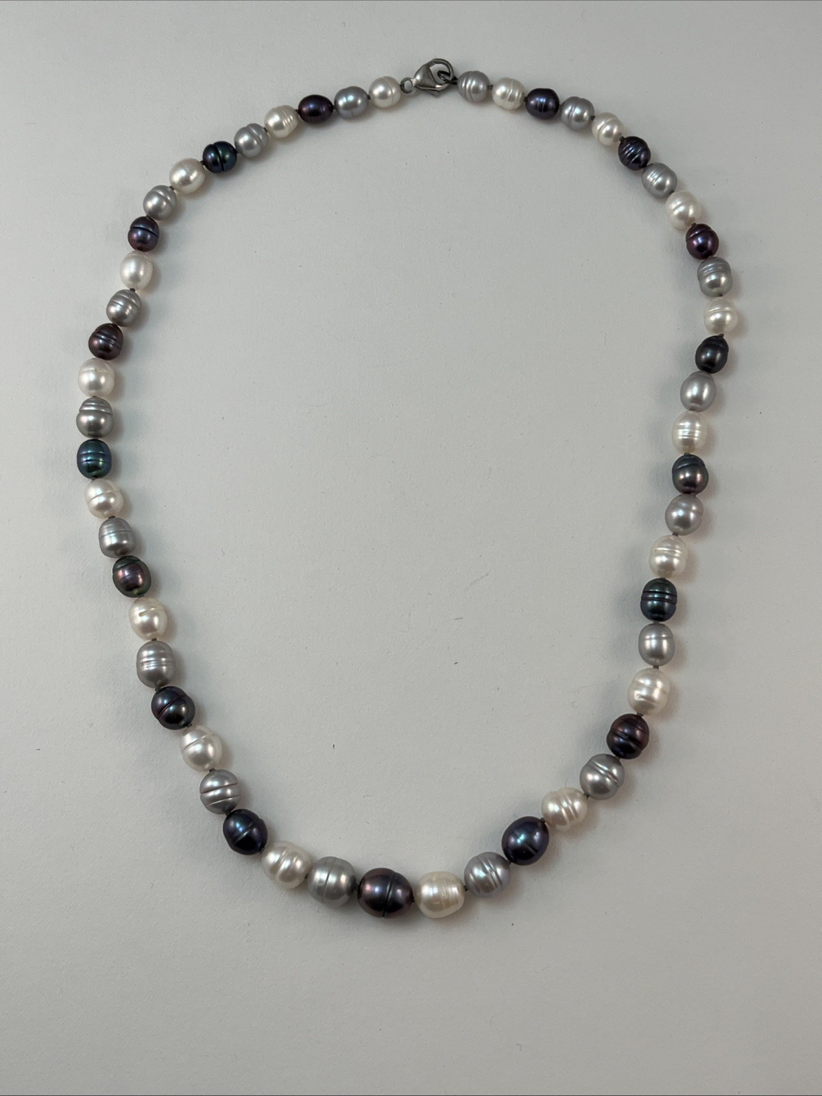 HONORA 925 Sterling Silver Black Gray White Graduated Pearl Necklace 20″