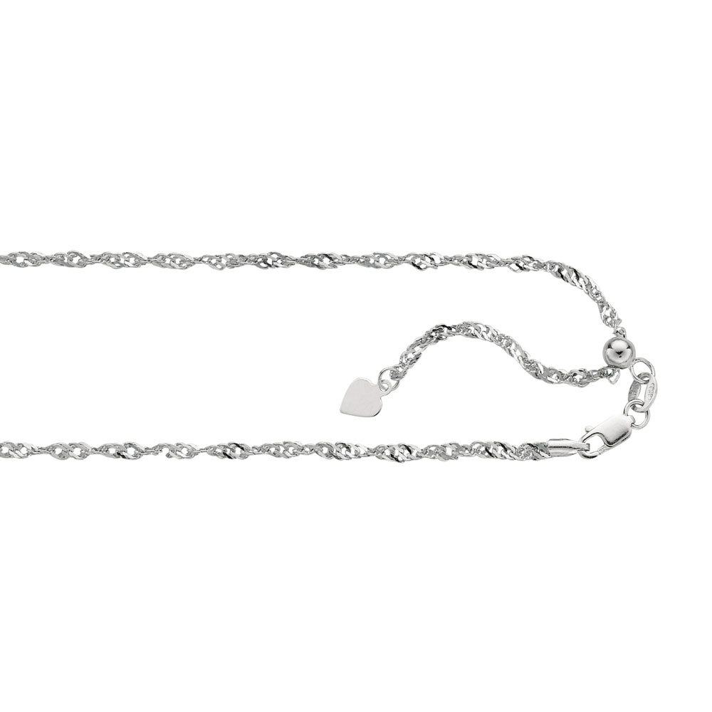 Up to 22″ Solid Adjustable Singapore Chain Necklace Real 14K White Gold