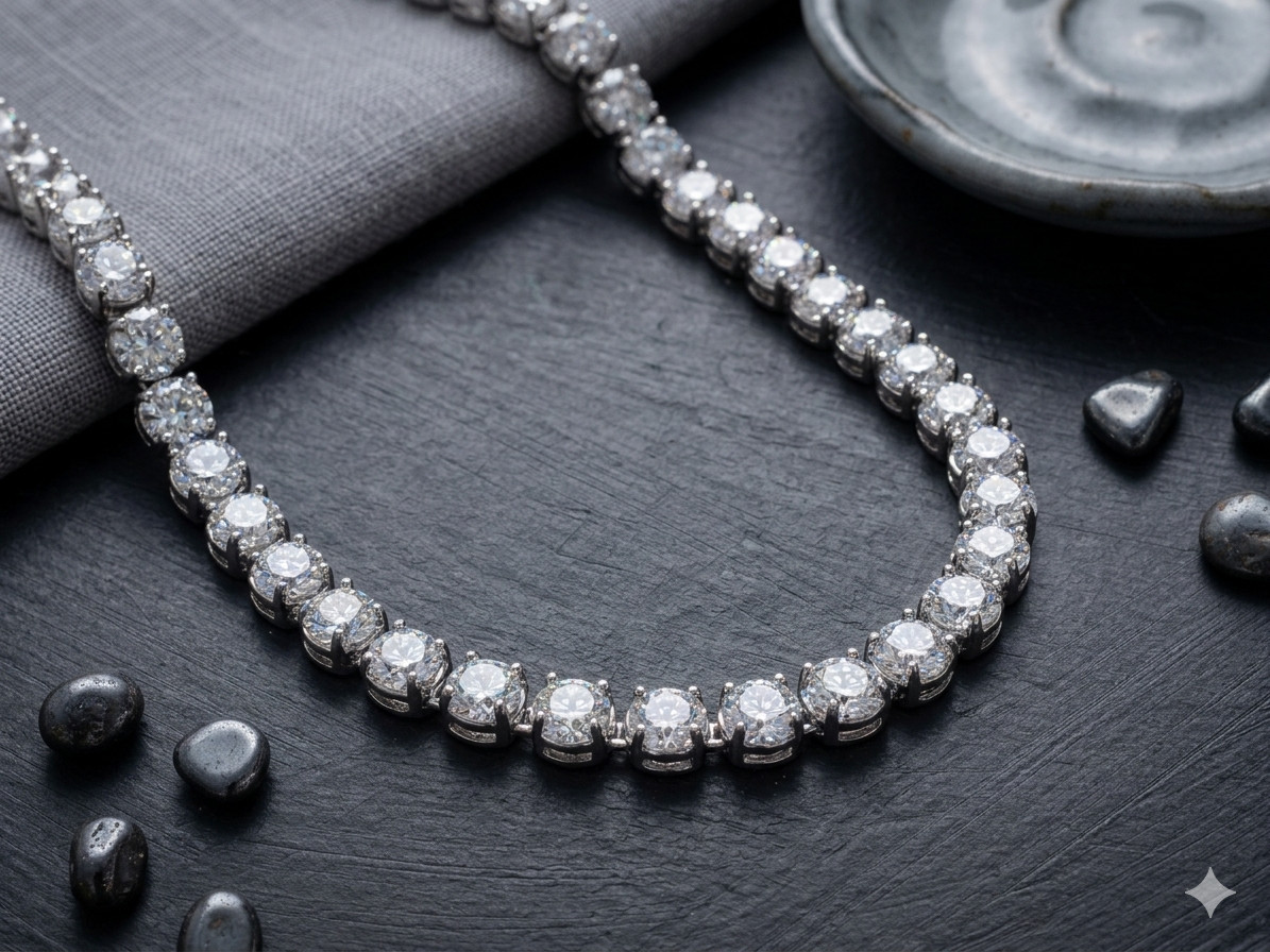 HUGE 5mm White Diamond 22 Inches Tennis Necklace – FREE Diamond studs & Tariffs.