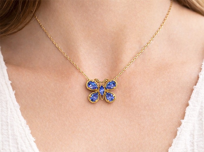 TANZANITE 3.26 Ct BUTTERFLY PENDANT 10K YELLOW GOLD * AAA Quality Grade * NWT