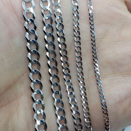 14K White Gold Solid Cuban Curb Link Chain Necklace Bracelet 5mm~6mm 7″~30″