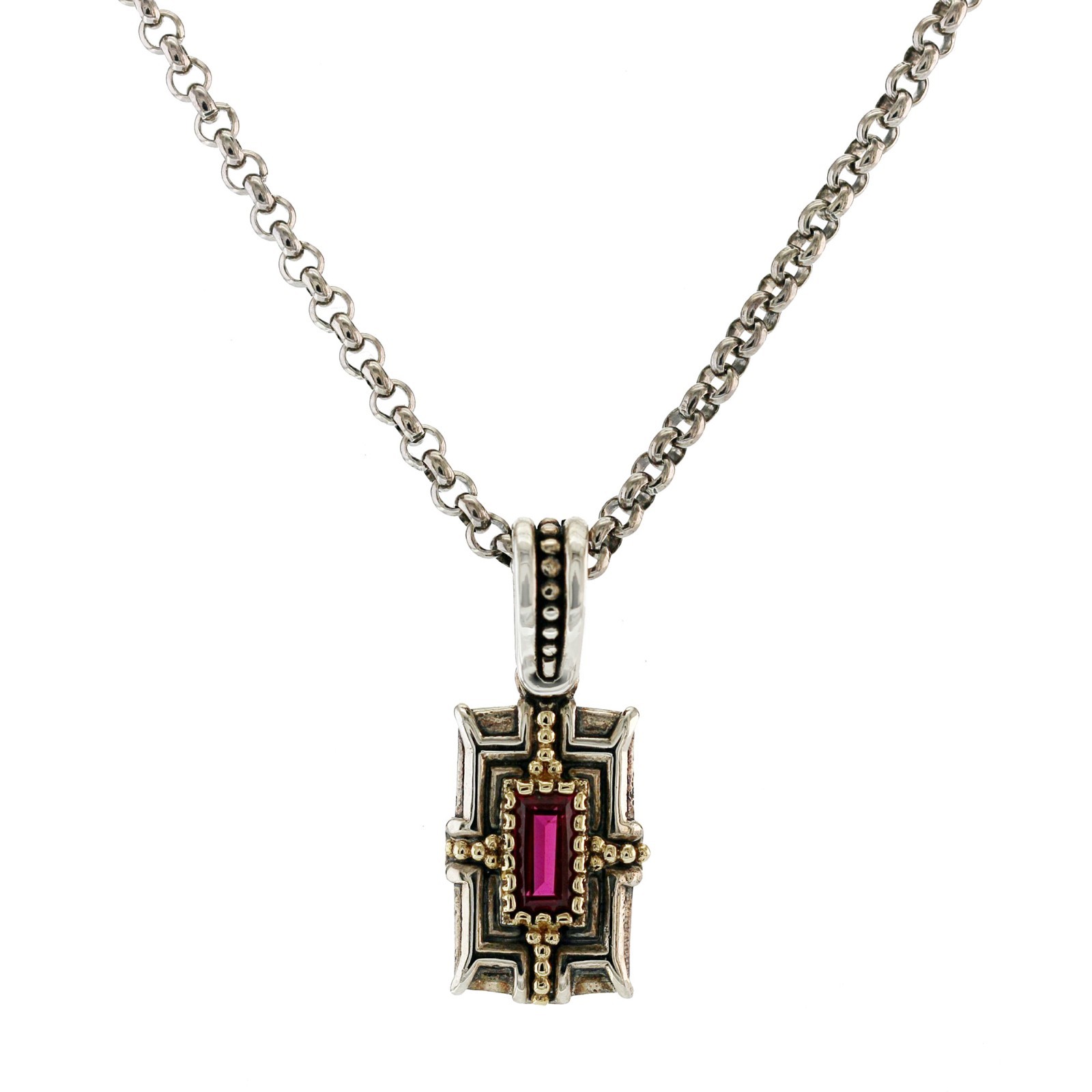 KONSTANTINO Sterling Silver 18K Gold Dome Corundum Pendant Necklace 18″
