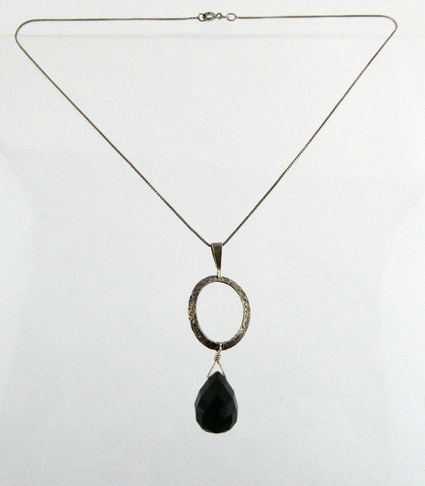 Sterling Silver Faceted Black Glass Pendant Necklace 925 18 Inches 7.3 Grams