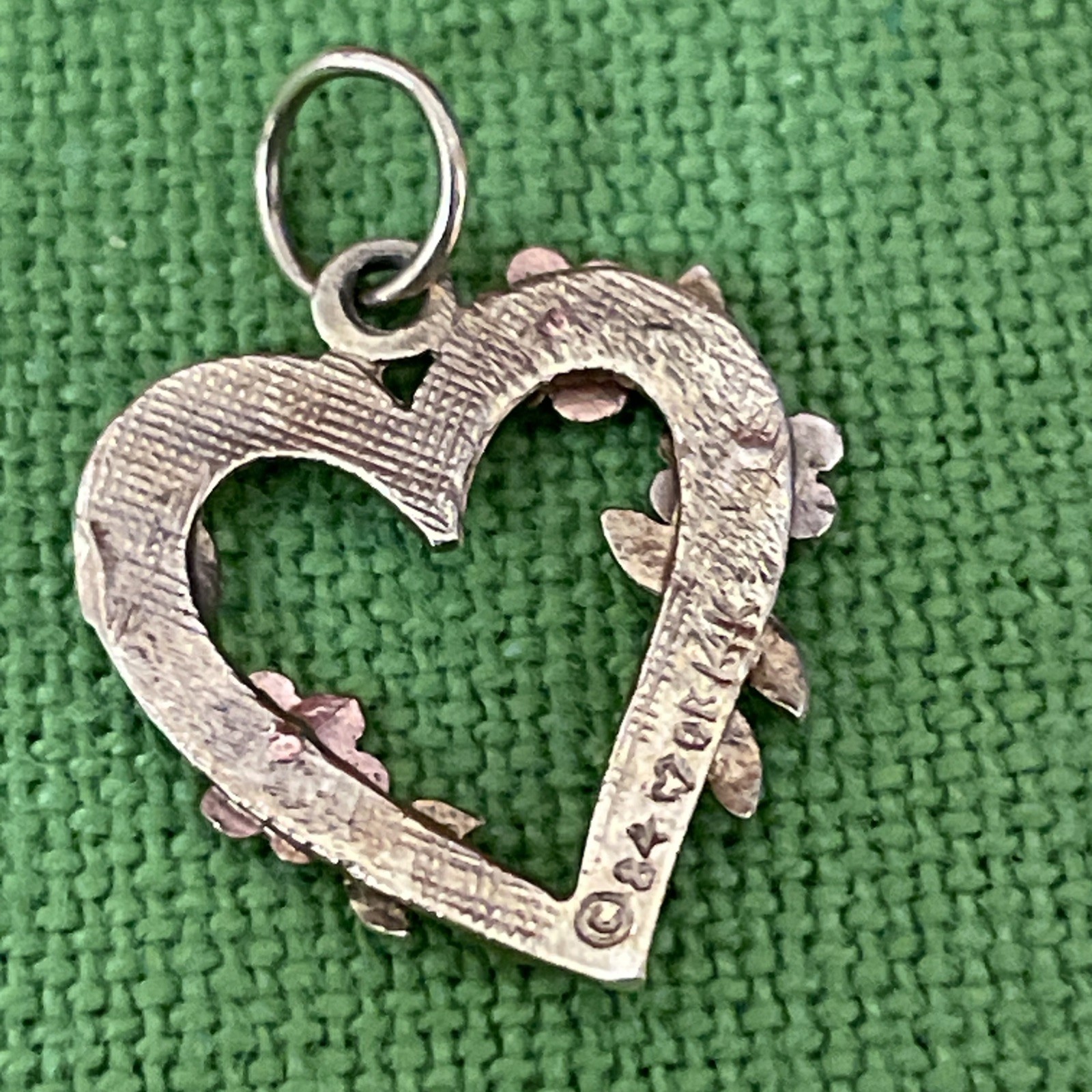 Solid 14K Yellow Rose White Gold Heart Love Flower Pendant