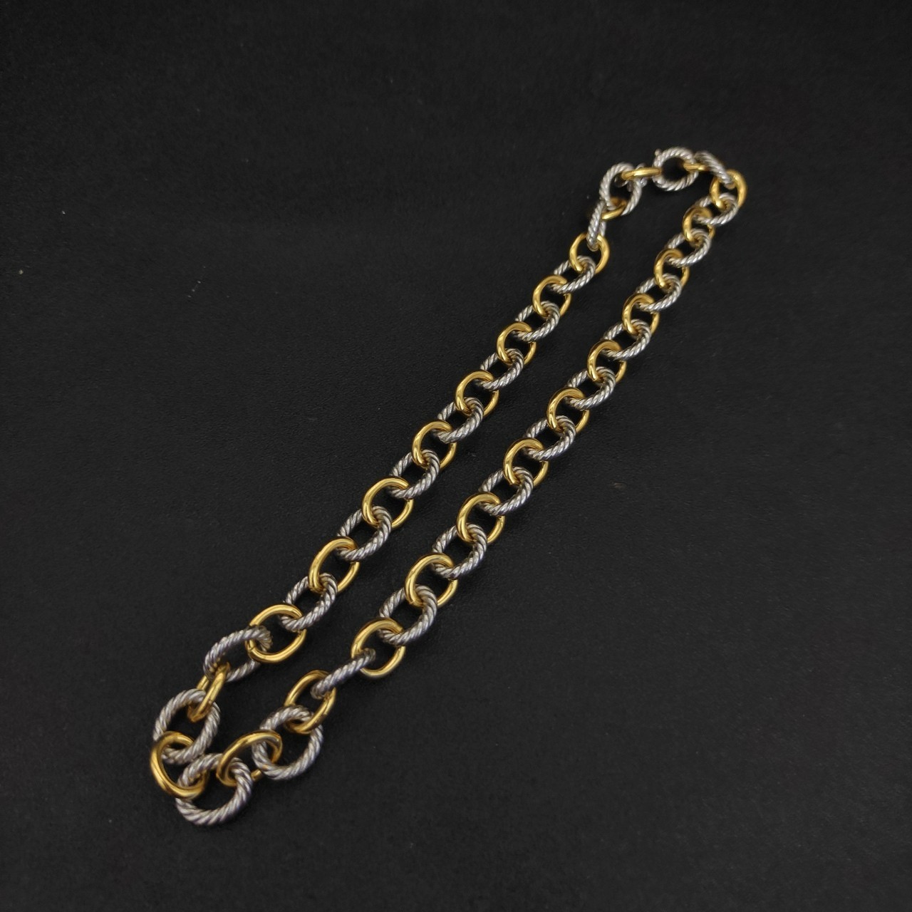 David Yurman Oval Link Chain Necklace Sterling Silver with 18K Yellow Gold 17.3″