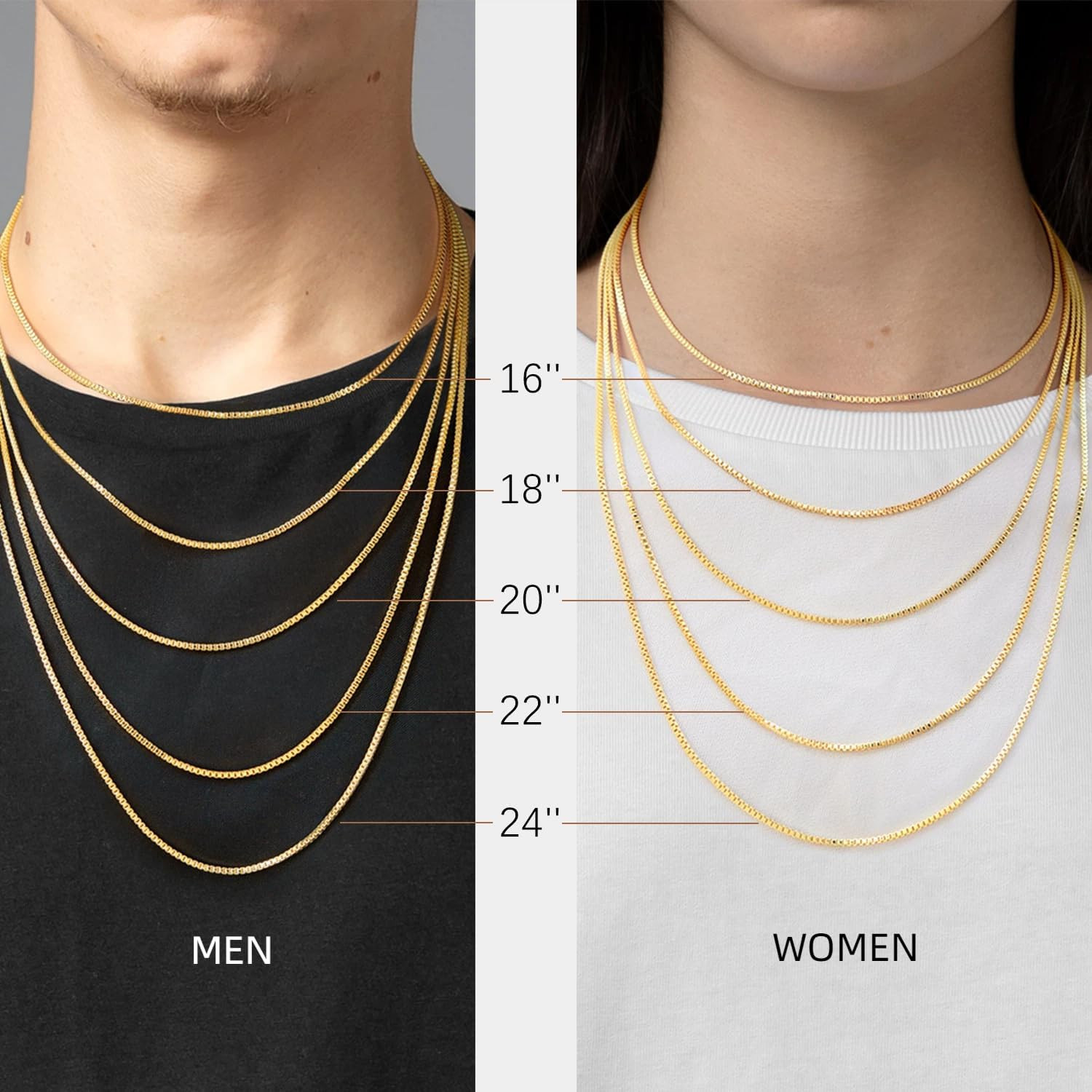 14K Gold Necklace for Women Gold Chain for Men 1mm Wide Thin Box Chain Thin N…
