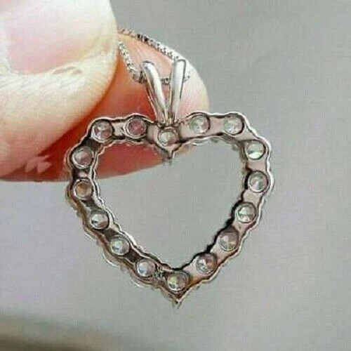 1.60Ct Lab Created Diamond Round Heart Shape Pendant 14k White Gold Finish
