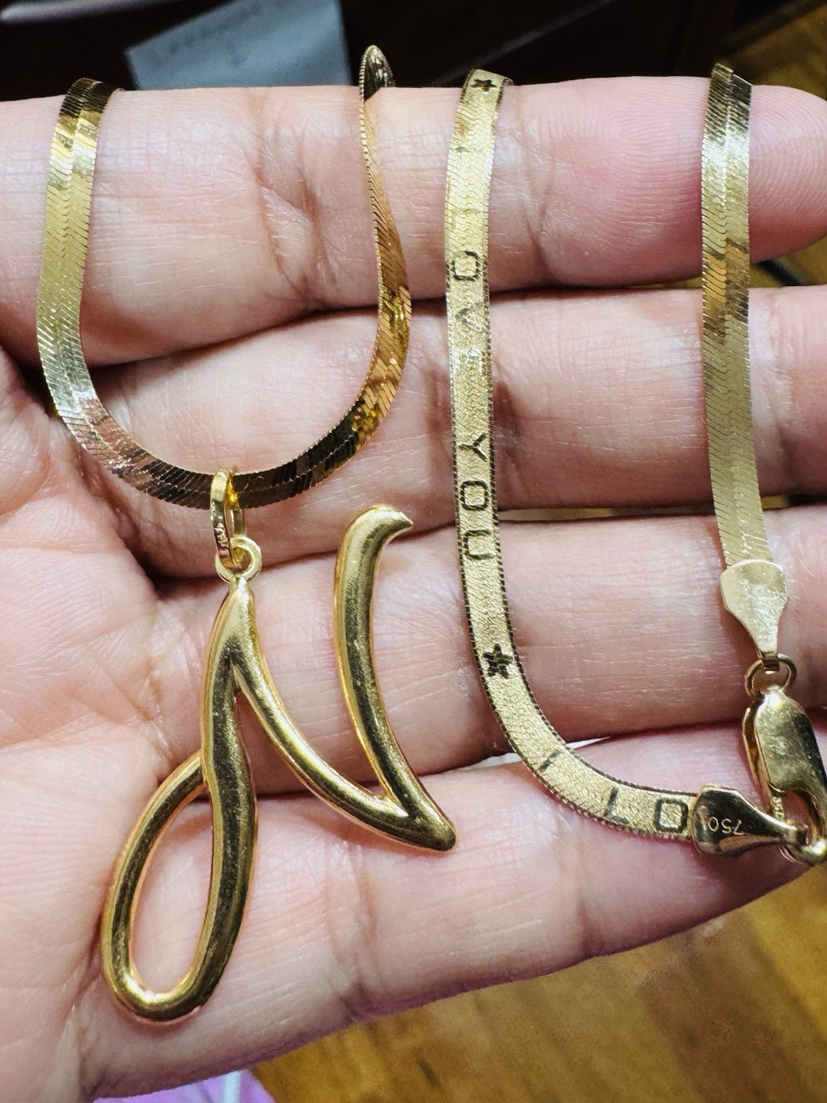 Pure 18K 750 Gold Letter N Necklace 17”/17.5” Long 3.8mm 8.07g Choker WOMANS