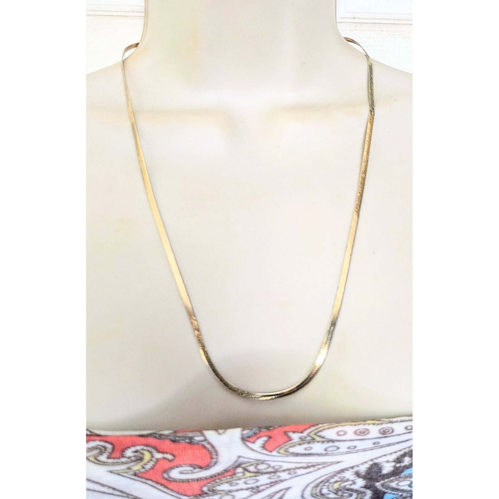 Gold Over Sterling Silver 925 ITALY 3mm Herringbone Chain Necklace 24 Inch
