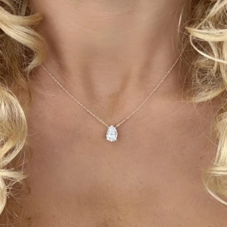 2Ct Pear Cut D/VVS1 GRA MOISSANITE 14k White Gold Plated With Free 18In Chain