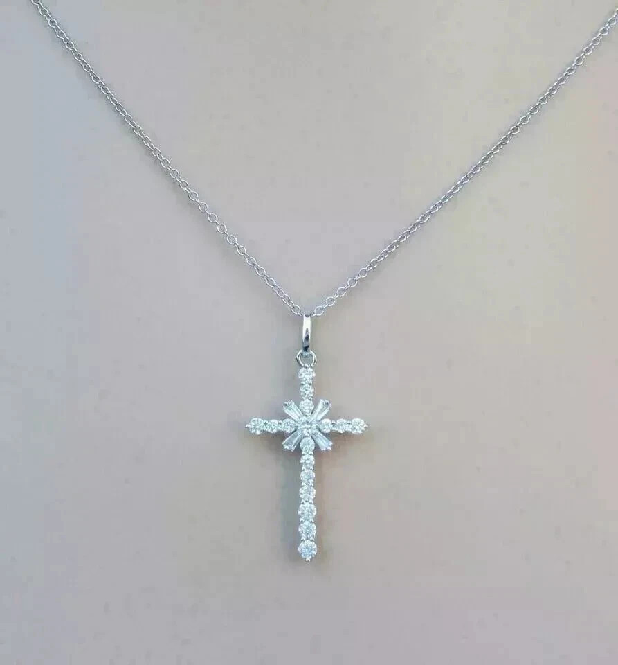 2Ct Round Cut Lab Created Diamond Women’s Cross Pendant In 14K White Gold Plated