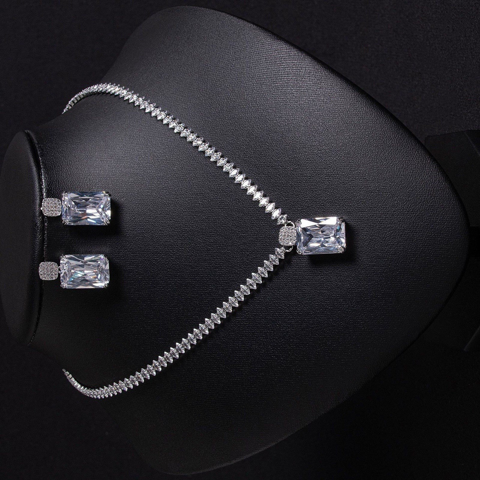10CT Lab Created Diamon Tennis Women’s Necklace Set 14K White Gold Finish
