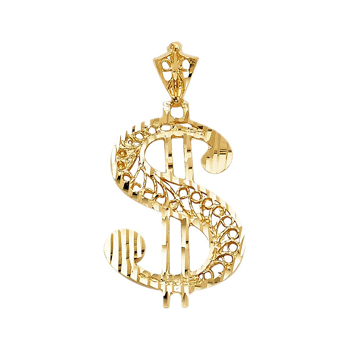 14K Yellow Gold Dollar Sign Pendant For Necklace or Chain