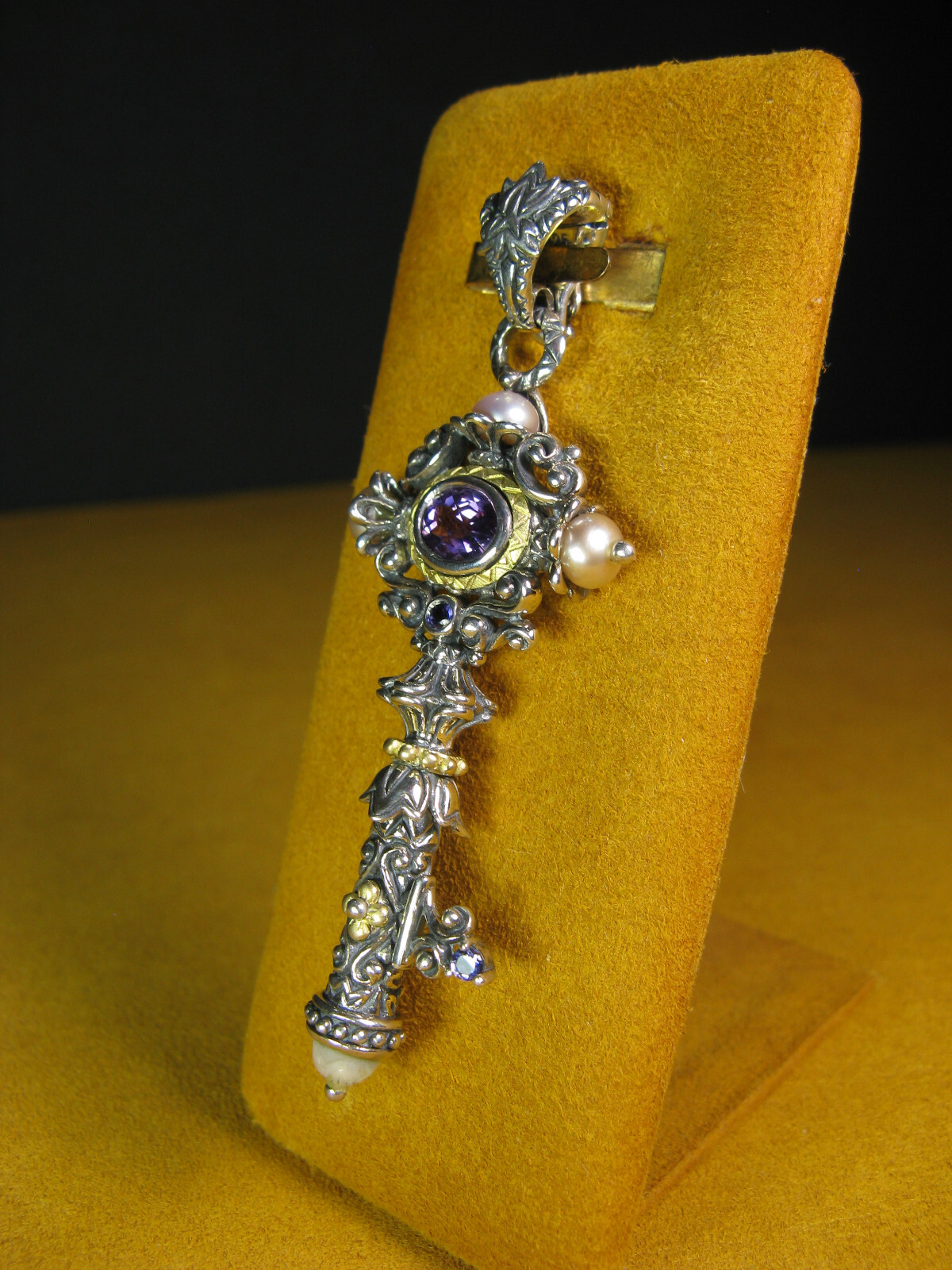 BARBARA BIXBY KEY AMETHYST PEARL IOLITE MOP GEMSTONE FLOWER ENHANCER Pendant